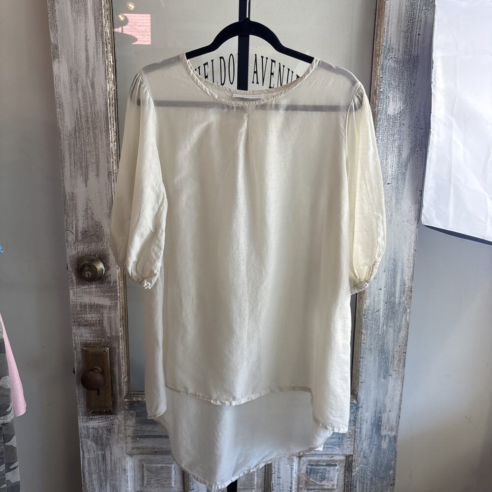 Brynn Walker Semi-sheer Ivory Cotton & Silk High Low Blouse Size Medium